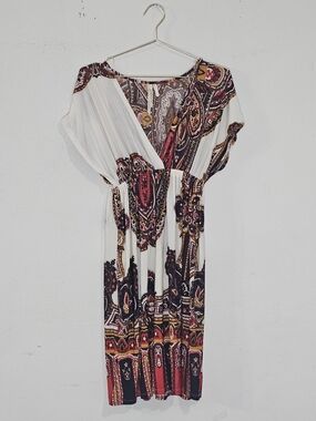 Cristinalove Women's Paisley Kimono Dress Size L Boho Chic V-Neck Elastic Waist